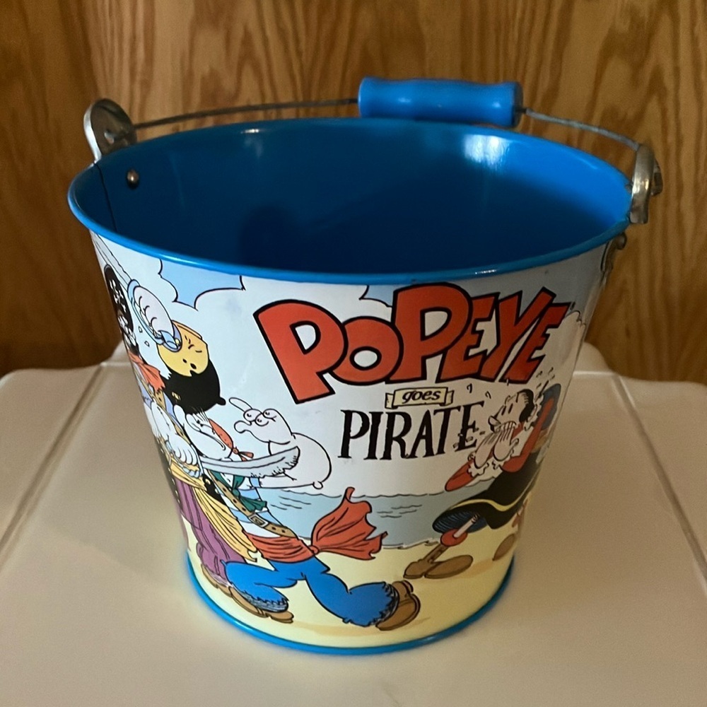 Vintage 1966 King Features Popeye Goes Pirate Tin Sand Bucket Excellent Condtion